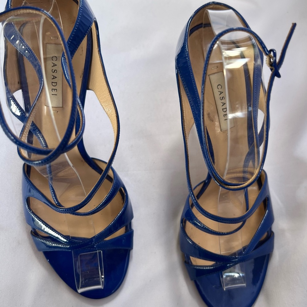 CASADEI Blue Strappy Heels 9 US - Picture 3 of 7